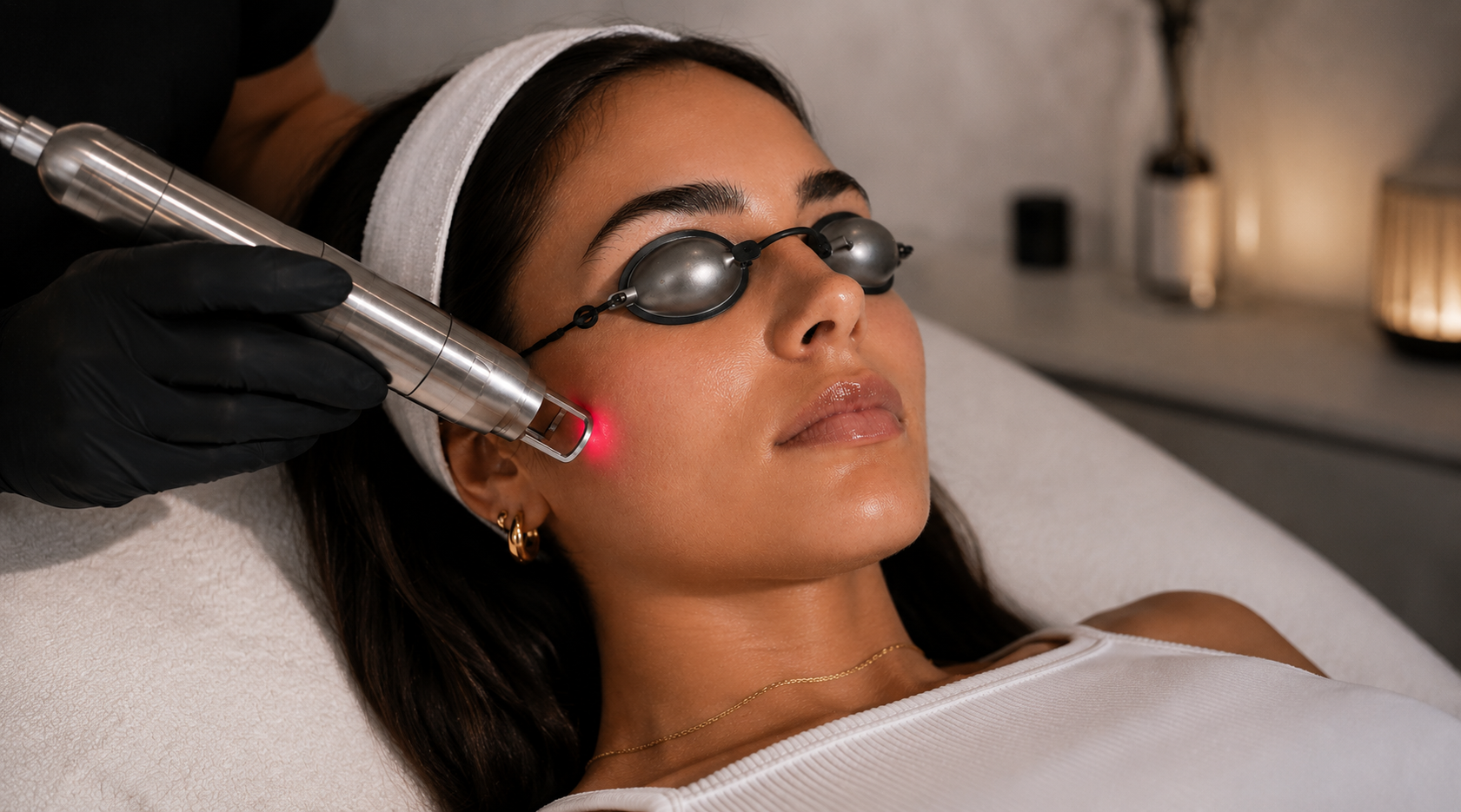 Client receiving a Chrome laser facial treatment